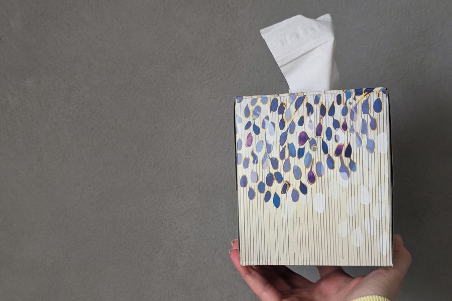 Facial tissue box packaging with modern design inspired by beauty and personal care products
